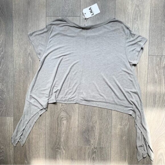 Revolve LNA Women’s T-shirt Ribbon Tee Asymmetric Hem Short Sleeve Tie up side S - Picture 14 of 16